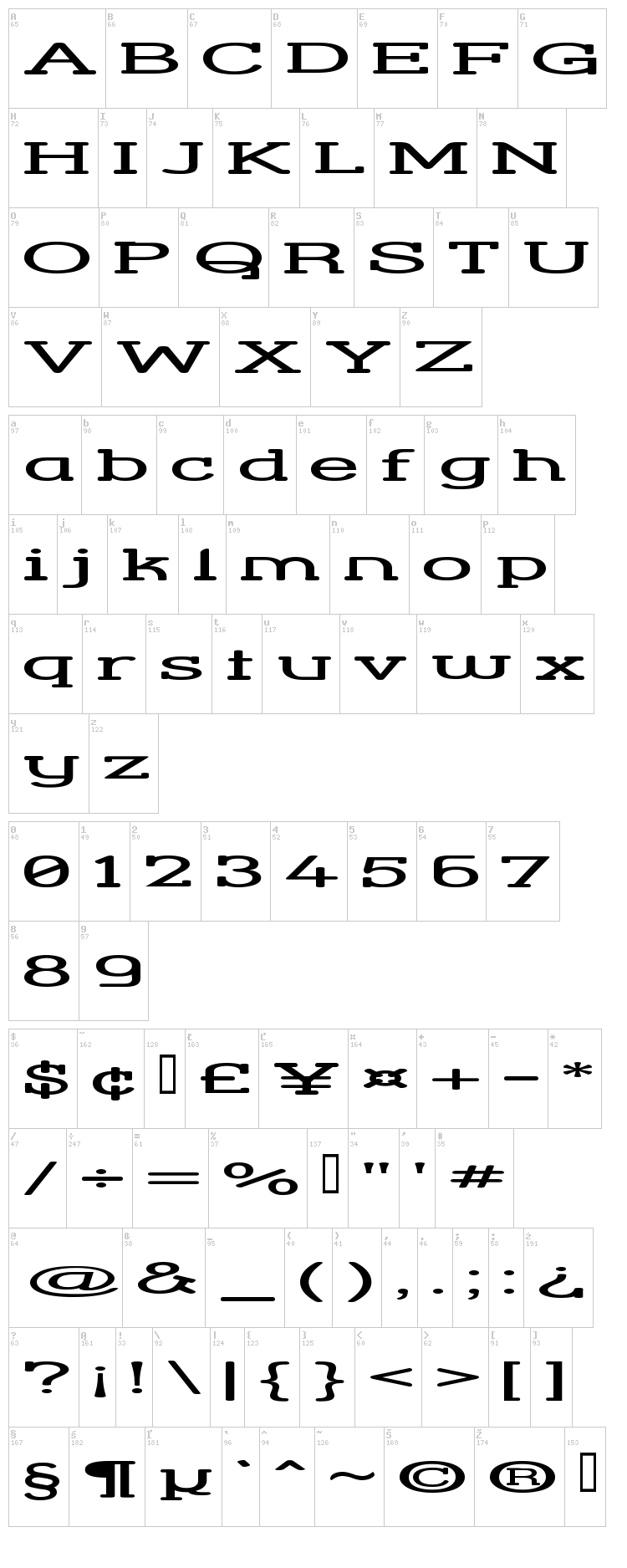 Street Corner Slab font map